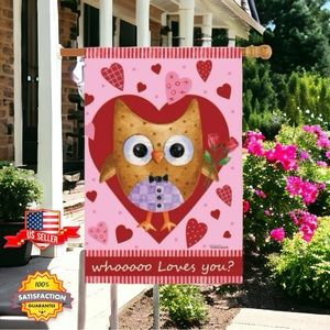 Evergreen Valentines Owl Decorative Large House Flag 29"x43" Love Romance Heart